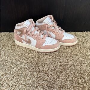 Nike Kids' Pink and White Jordan 1 mid. No box.